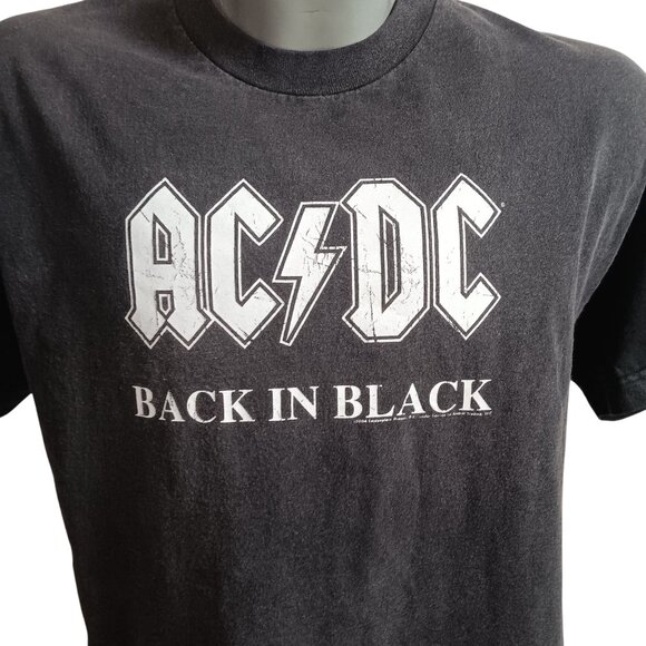 Large Vtg Y2K T-shirt AC/DC Back In Black Graphic 2004 Alstyle Crackle Fade - Picture 1 of 5